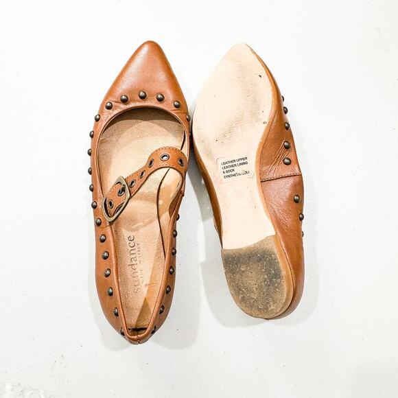 Sundance Studded Gotham Flats Brown Leather Pointy Toe Size 38 Italy 8 - Picture 3 of 5
